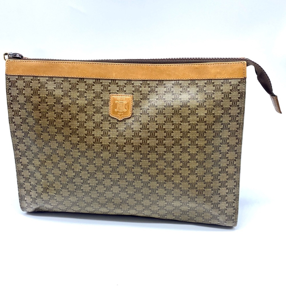 AUTHENTIC CELINE PARIS VINTAGE LARGE ZIPPER CLUTCH SATCHEL HAND BAG MONOGRAM